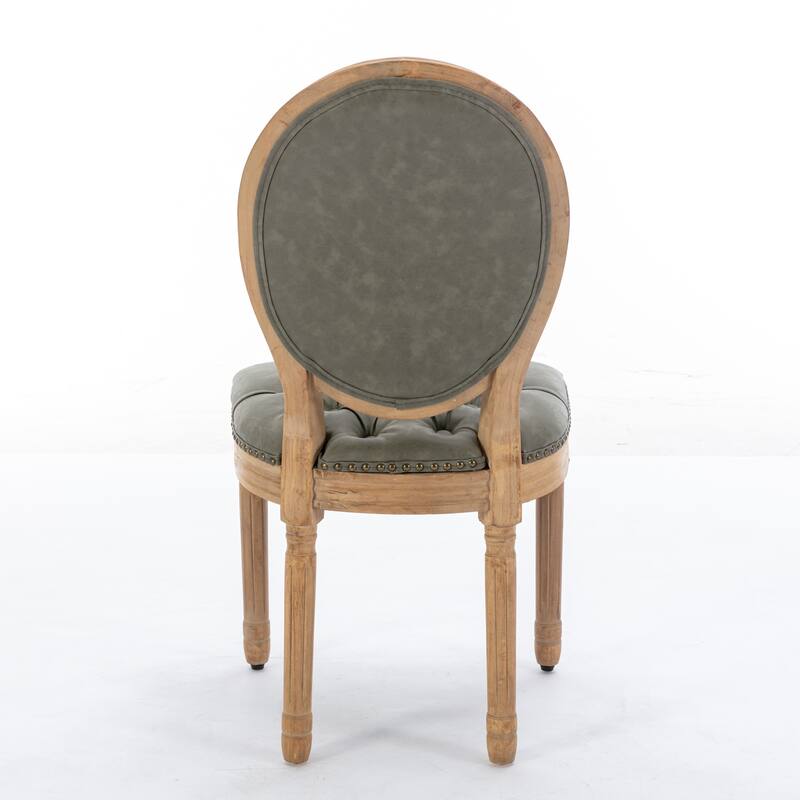 French Dining Chair Set of 2 Leather Upholstered Dining Chair Solid Wood Frame Oval Backrest Side Chair Without Arms