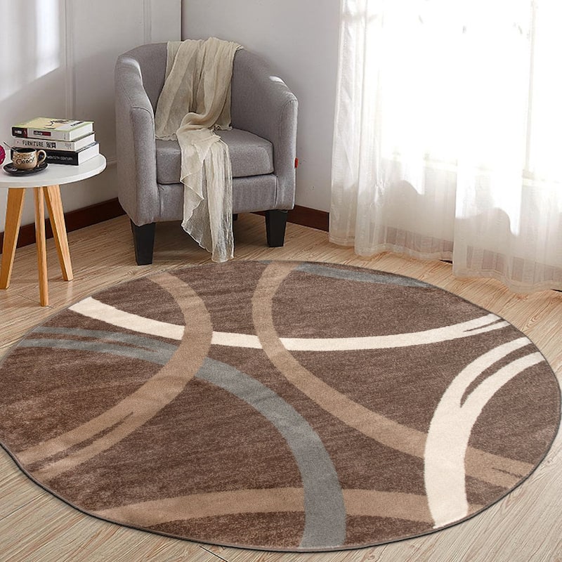 World Rug Gallery Contemporary Abstract Circles Design Area Rug - 6'6" Round - Brown