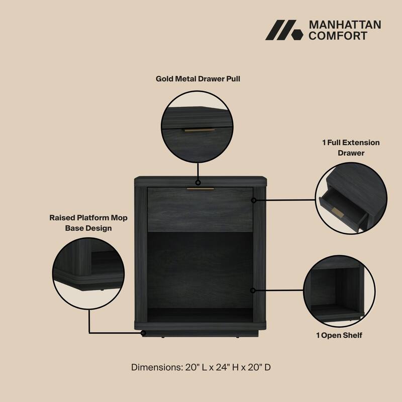 Manhattan Comfort Evelyn 1 Drawer Modern Nightstand