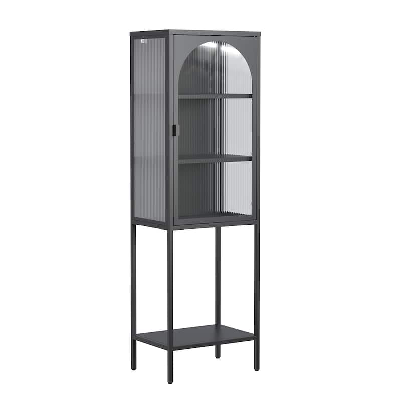 Benoît 62.99 inch Black One Door Metal Storage Cabinet with Fluted Clear Door