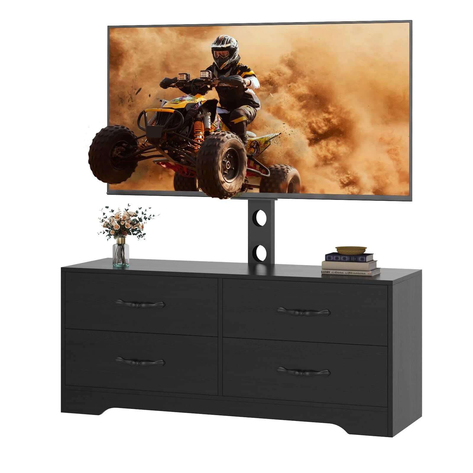 63" Modern TV Stand for Up to 75" TVs - Adjustable Height Media Console with 4 Drawers, Sturdy MDF Entertainment Center