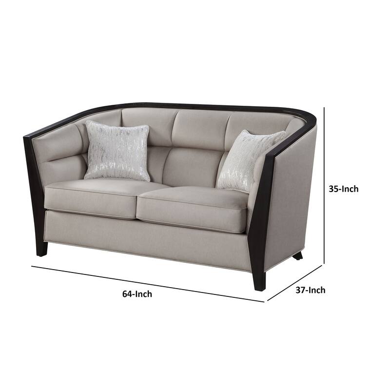 Loveseat with Curved Fixed Back and Shelter Arms, Beige