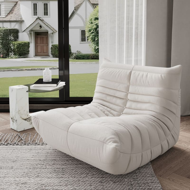 Single Lazy Sofa Teddy Fabric Soft Sponge Lounger Bean Bag Chair - Beige