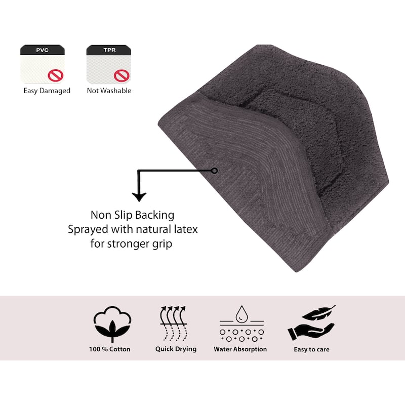 Waterford Collection 100% Cotton Non-Slip Bathroom Rug Set, Machine Washable Bath Rug, 5 Piece Bath Mat Set with Contour