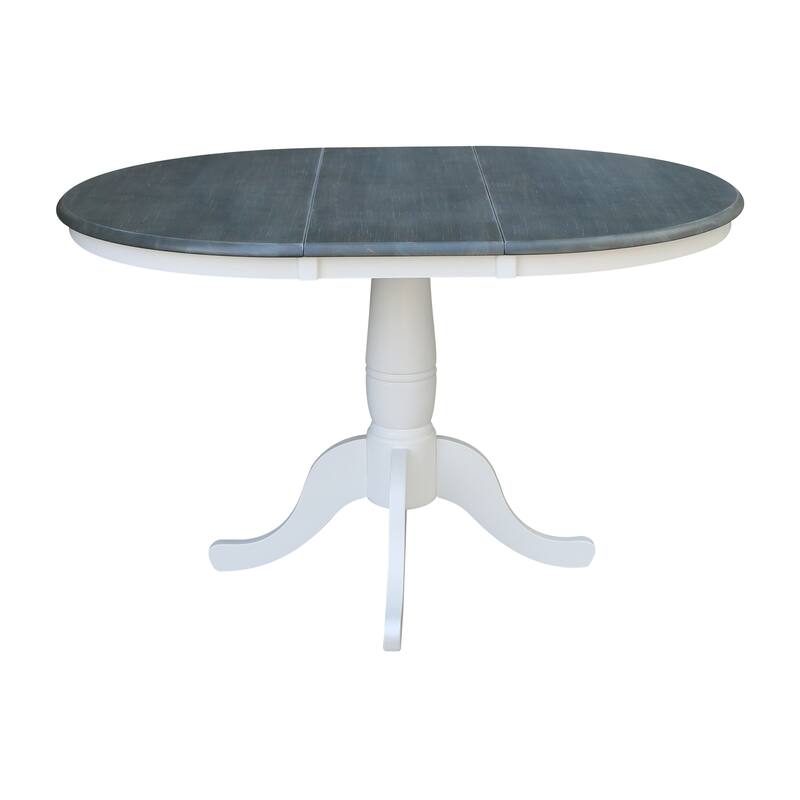 36" Round Top Pedestal Table With 12" Leaf - White/Heather Gray - N/A