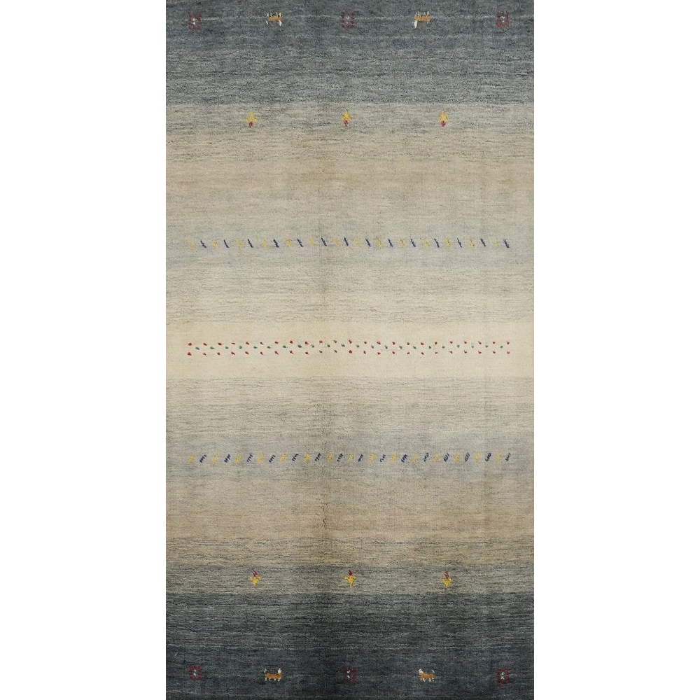 Hand Knotted Oriental 100% Wool Carpet Tribal Animal Pictorial Beige & Ivories Gabbeh Area Rug - 6' 5'' X 3' 6''