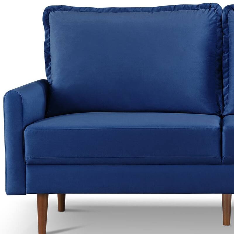 HomeRoots 69" Blue Velvet Sofa With Dark Brown Legs - 69