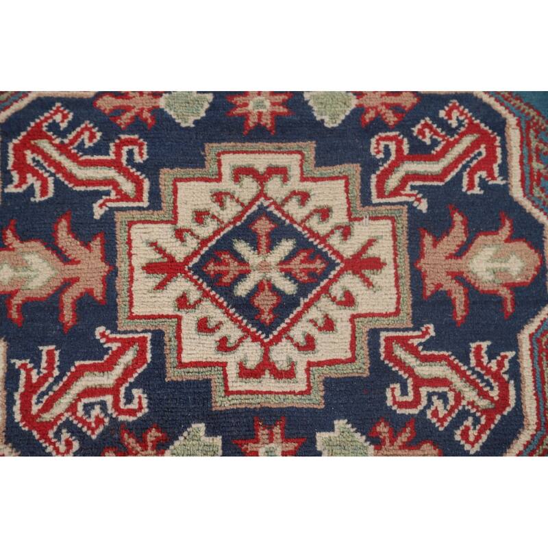 Light Blue Kazak Oriental Area Rug Hand-Knotted Geometric Wool Carpet - 8'4"x 11'2"