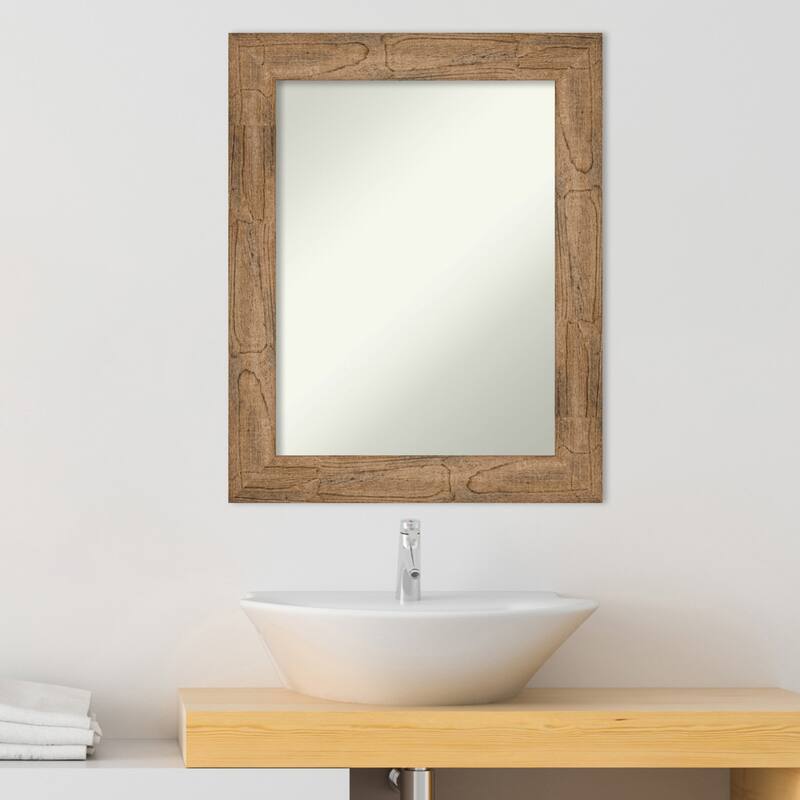 Non-Beveled Wood Bathroom Wall Mirror - Owl Brown Frame