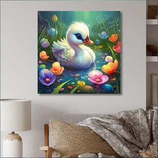 Designart "Cute Baby Swan I" Animals Swans Canvas Art Print - Bed Bath ...