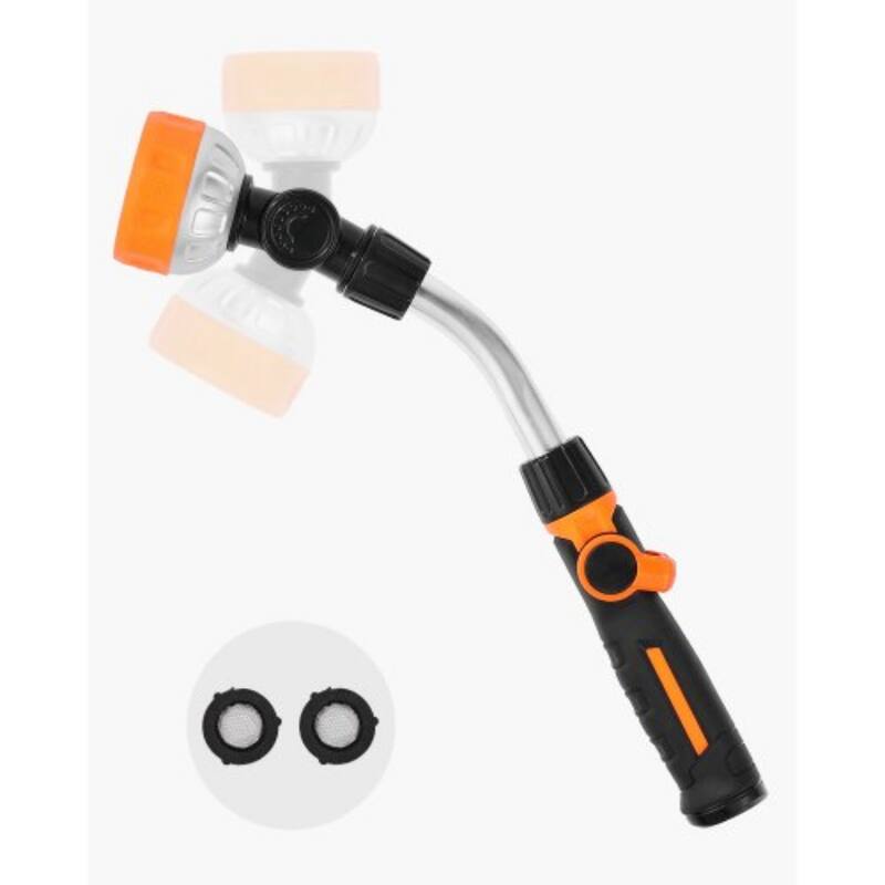 Aluminum Garden Hose Wand, 8 Spray Modes, 180° Swivel Head - 15 x 4.5 x 2.7 in - Black