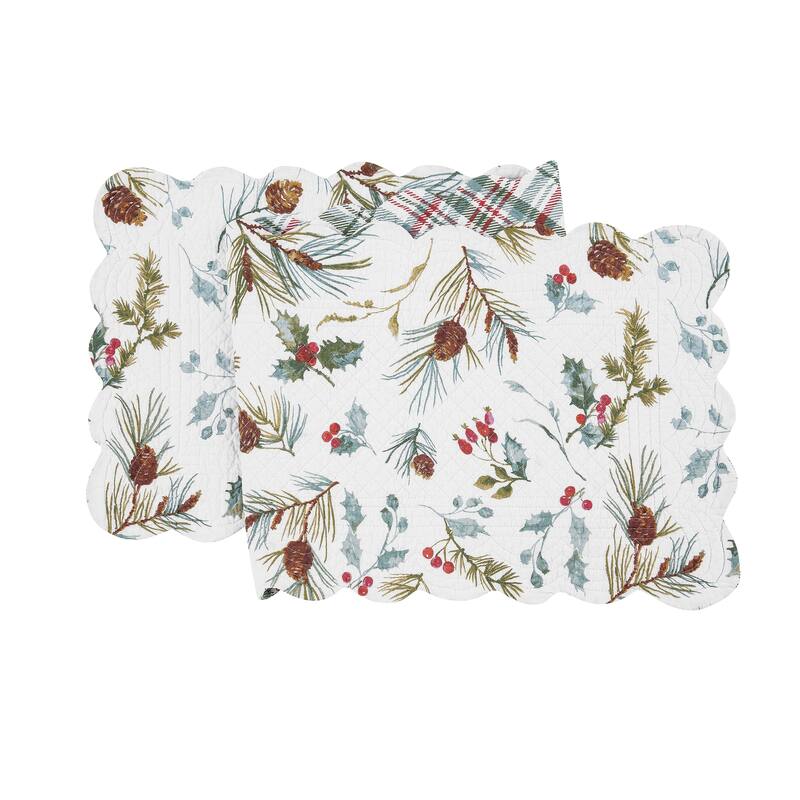 Edith Quilted Reversible Holly Botanical Table Runner