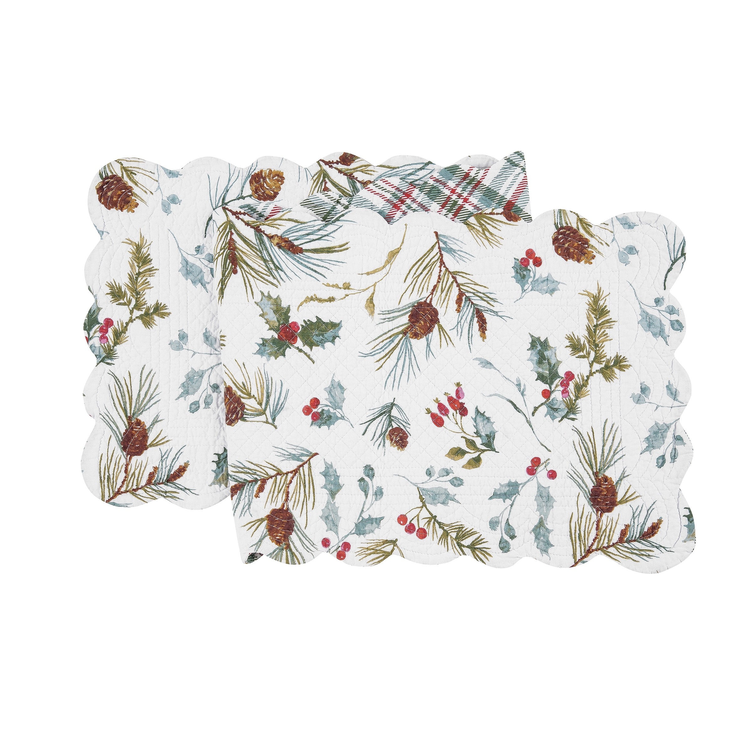 Edith Quilted Reversible Holly Botanical Table Runner