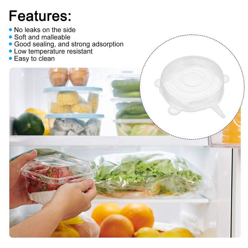 Silicone Stretch Lids, 6Pcs 3.74" Round Container Lid for Food Cover - White