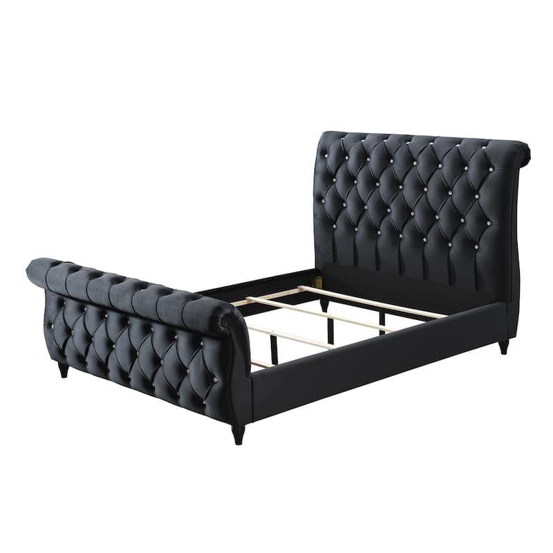 Ford Black Velvet Upholstered Tufted Panel Bed