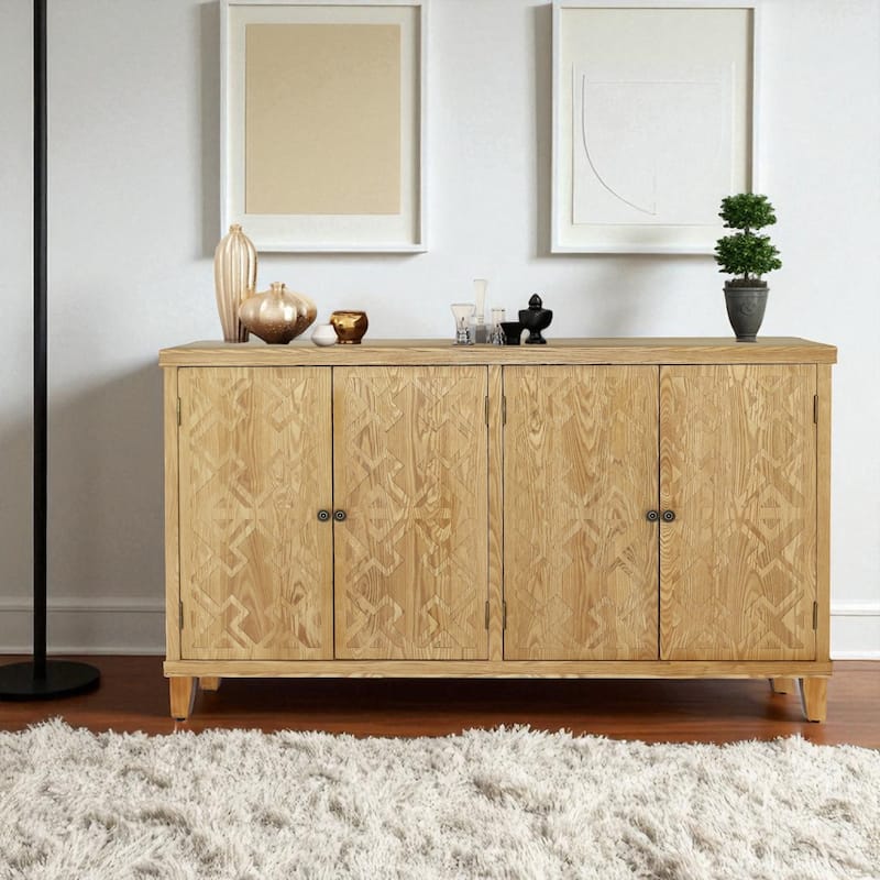 59" Brown Accent Sideboard Buffet Cabinet with 4 Doors, Rustic Wood Console Storage Cabinet for Dining Room, Entryway, Bedroom