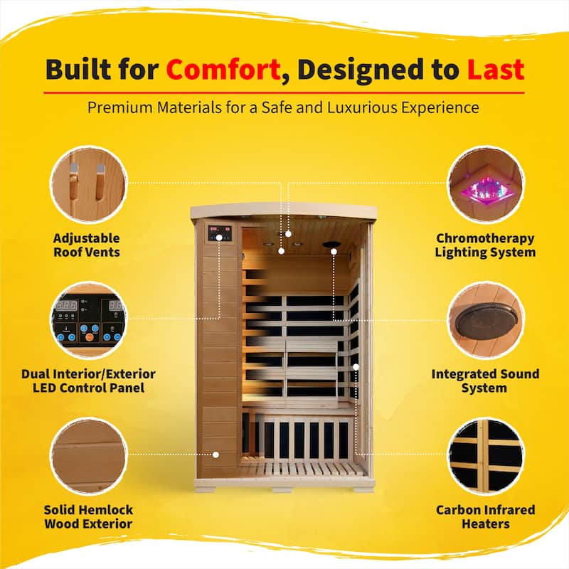HeatWave Coronado 2-Person Hemlock Infrared Sauna with 6 Carbon Heaters