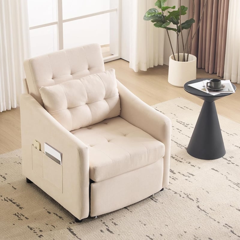 Bezseller Convertible Sofa Bed Chair, 3-in-1 Sleeper Chair with Storage Drawer, Light Gray