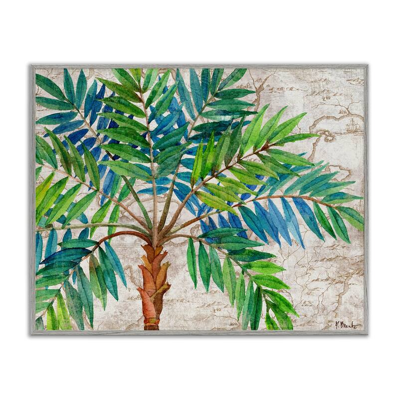 Stupell Aqueous Palm Tree Framed Giclee Art Design By Paul Brent - 30 x 24 - Grey