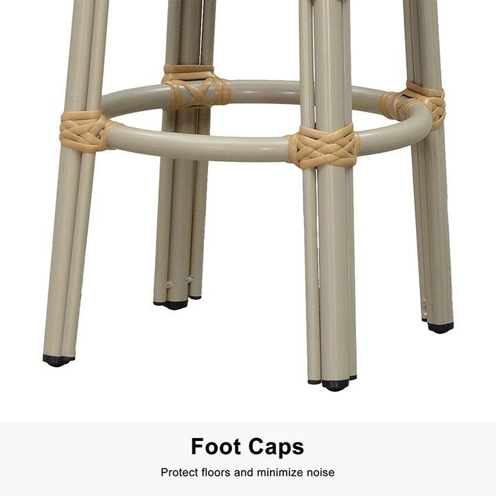 PURPLE LEAF Patio Bar Stools Set of 2 Handwoven Wicker Bar Height Stool Modern Aluminum High Bar Chairs