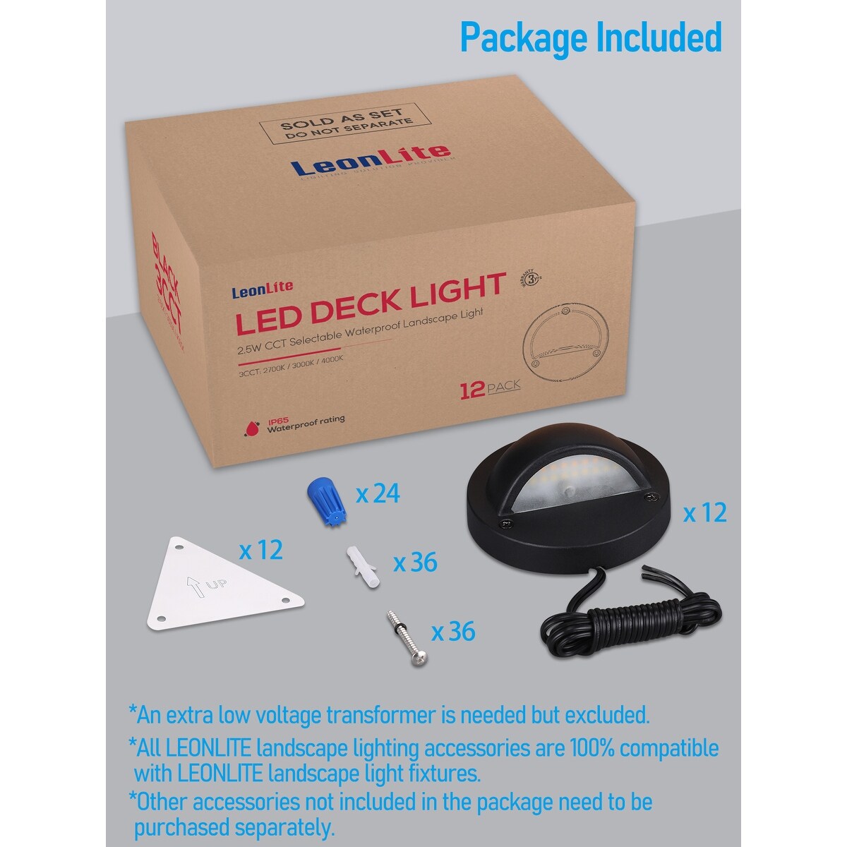 3CCT Low Voltage LED Deck Lights, 2700K/3000K/4000K Selectable