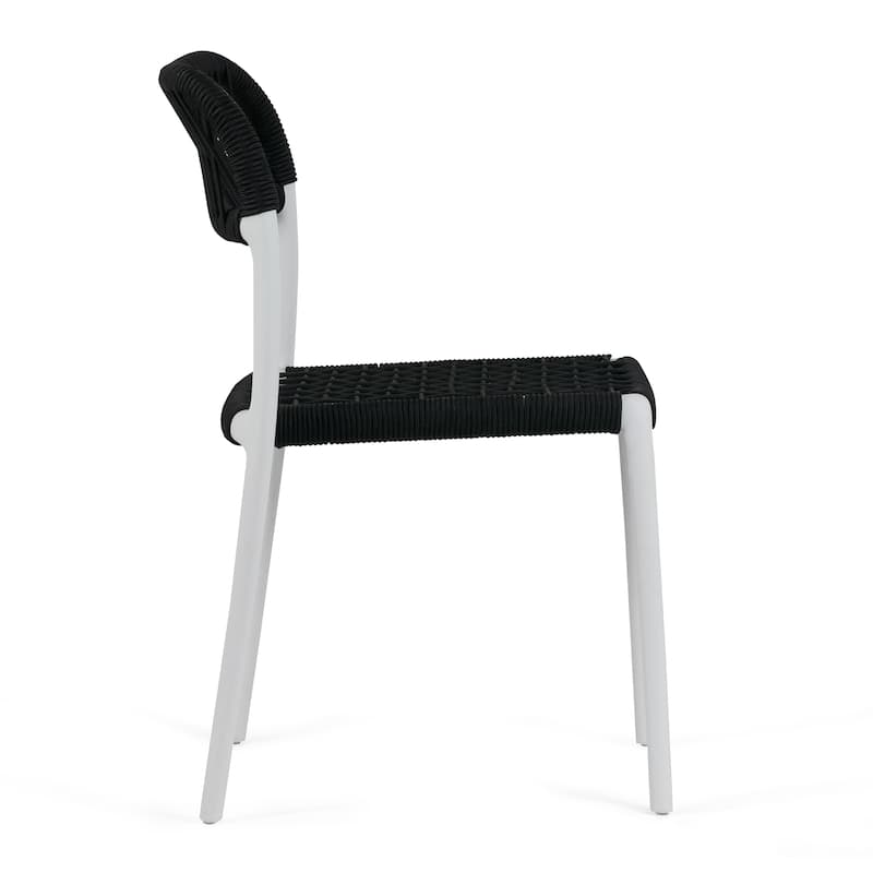 Set of 12 Belen Black Woven Rope Fabric Dining Chair with Plastic Frame