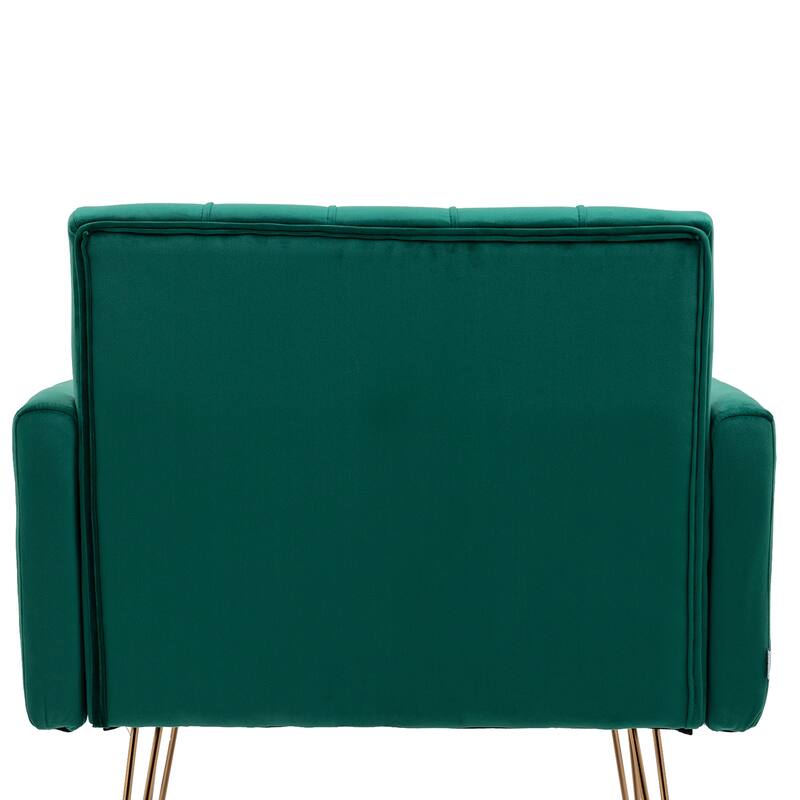 Velvet Upholstered Armchair Single Sofa Modern Tufted Reading Chairs Gold Metal Leg Wingback Chairs for Living Room Bedroom