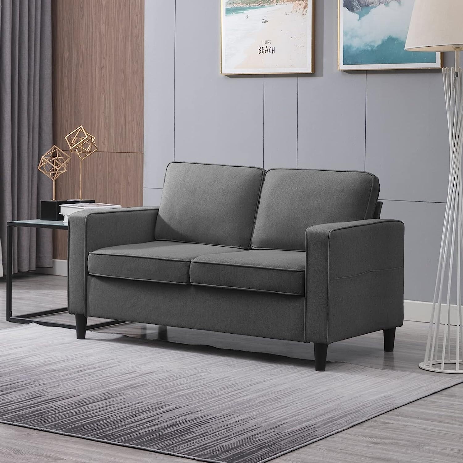 Mixoy Modern Fabric Loveseat Sofa with Armrest Pockets - Overstock ...