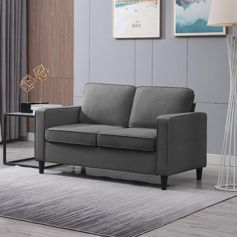 Mixoy Modern Fabric Loveseat Sofa with Armrest Pockets - N/A - Dark Grey