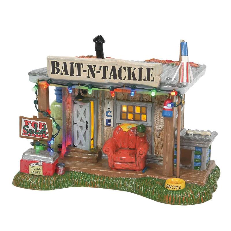 Snow Village Selling The Bait Shop Lighted Christmas Building