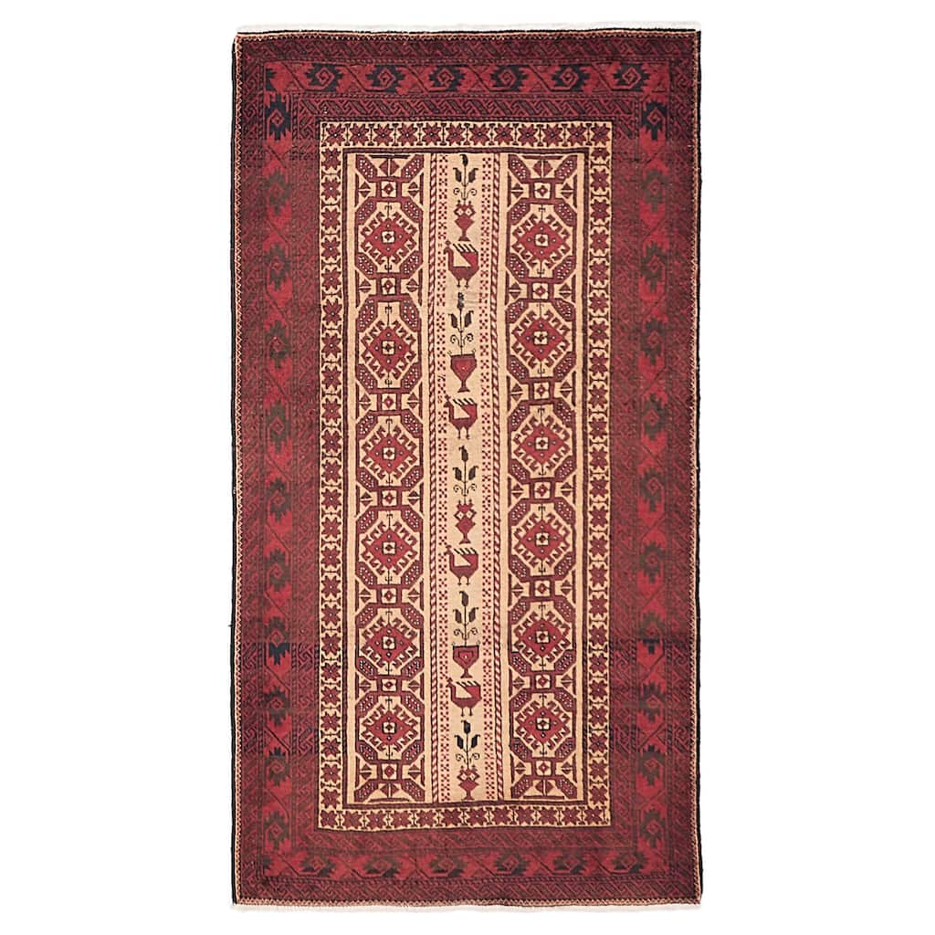 ECARPETGALLERY Hand-knotted Teimani Beige, Red Wool Rug - 3'1 x 5'9