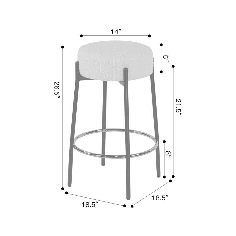 Set of 2 Avner Beige Boucle Backless Counter Stool with Black Metal Legs