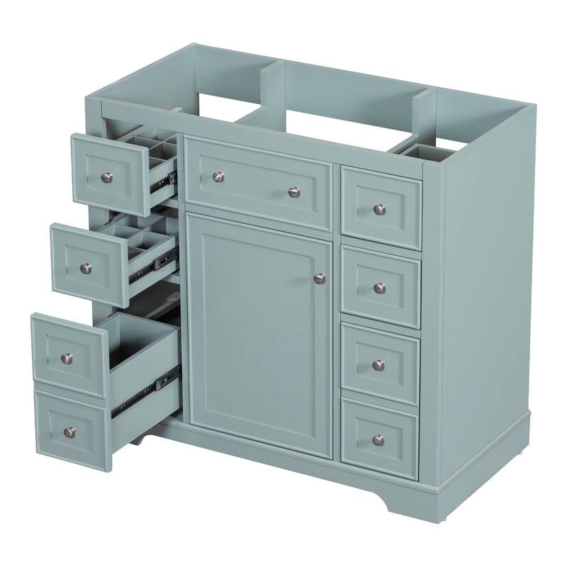 35.6" White Freestanding Bathroom Vanity with 6 Drawers, 1 Door, Adjustable Shelf, Modern Painted Finish