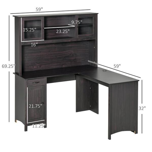 LShaped Desk with Hutch, Computer Desk with Drawers, Home