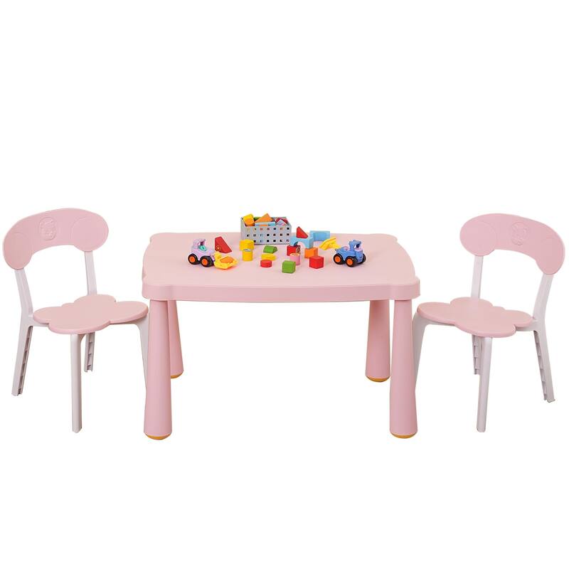 3 Piece Toddler Table and Chair Set,Plastic Children Activity Tablefor Reading,Preschool,Drawing,Toddler,Playroom(Tricolor) - Pink