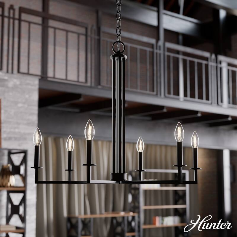 Hunter Bearden Chandelier - Entry, Dining Room, Kitchen Island - Transitional, Industrial, Contemporary, Candle - 6 Light - 30" - Natural Iron