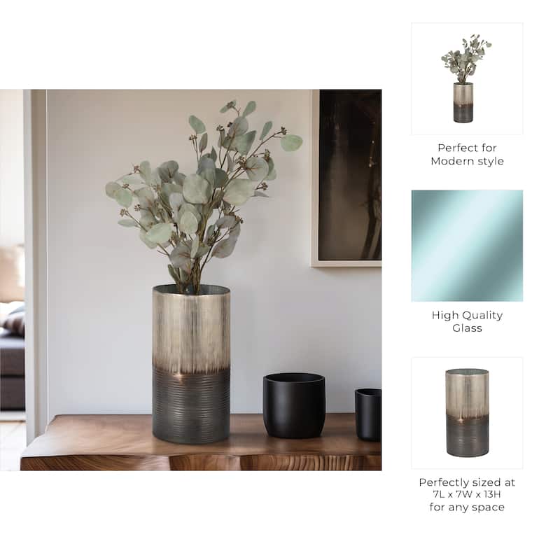 Sagebrook Home Glass Vases Modern Decorative Ribbed Cylinder Vase in High-Quality Glass