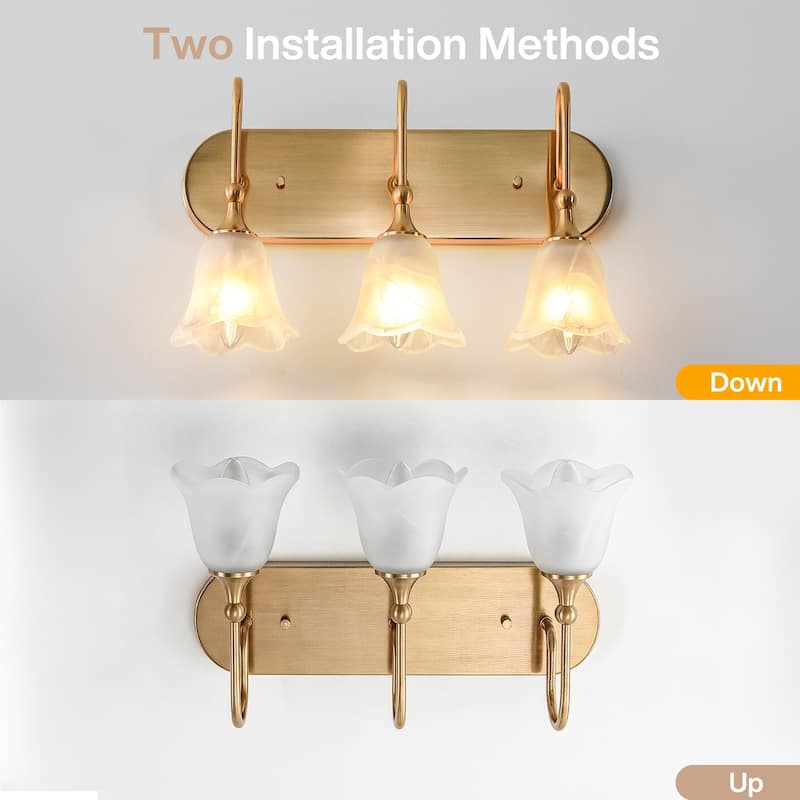 3-Light Modern Brass Gold Bathroom Vanity Light