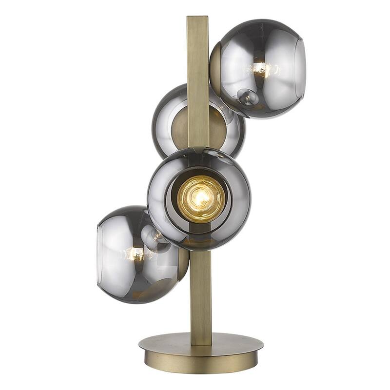24-Inch Brass Metal Table Lamp with Silver Globe Shade and 4 Lights - 14.75" x 14.75" x 24"