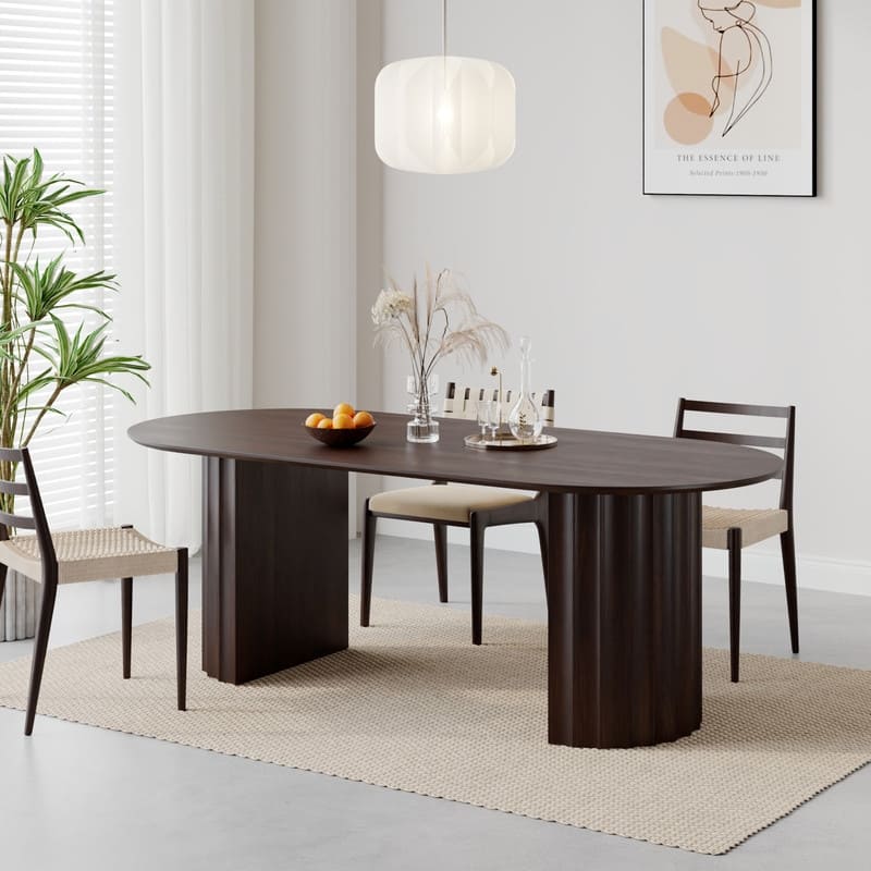 79" Oval Solid Wood Dining Table Duble Pedestal Seats 6