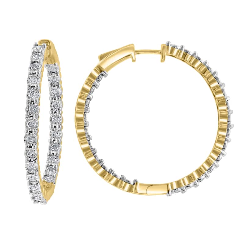 EFFY Gold-Plated 925 Sterling Silver Diamond Hoop Earrings
