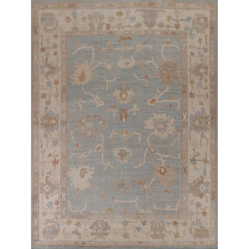 Hand Knotted Oriental 100% Wool Carpet Transitional All-Over Navy Blue & Blues Oushak Area Rug - 9' 11'' X 8' 4''
