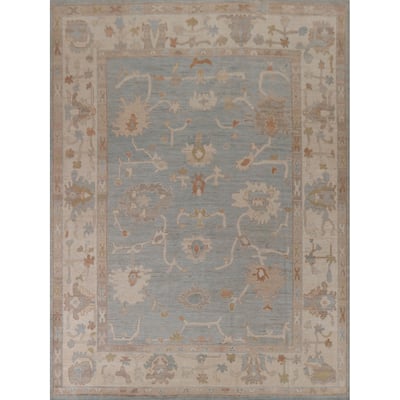 Hand Knotted Oriental 100% Wool Carpet Transitional All-Over Navy Blue & Blues Oushak Area Rug - 9' 11'' X 8' 4''