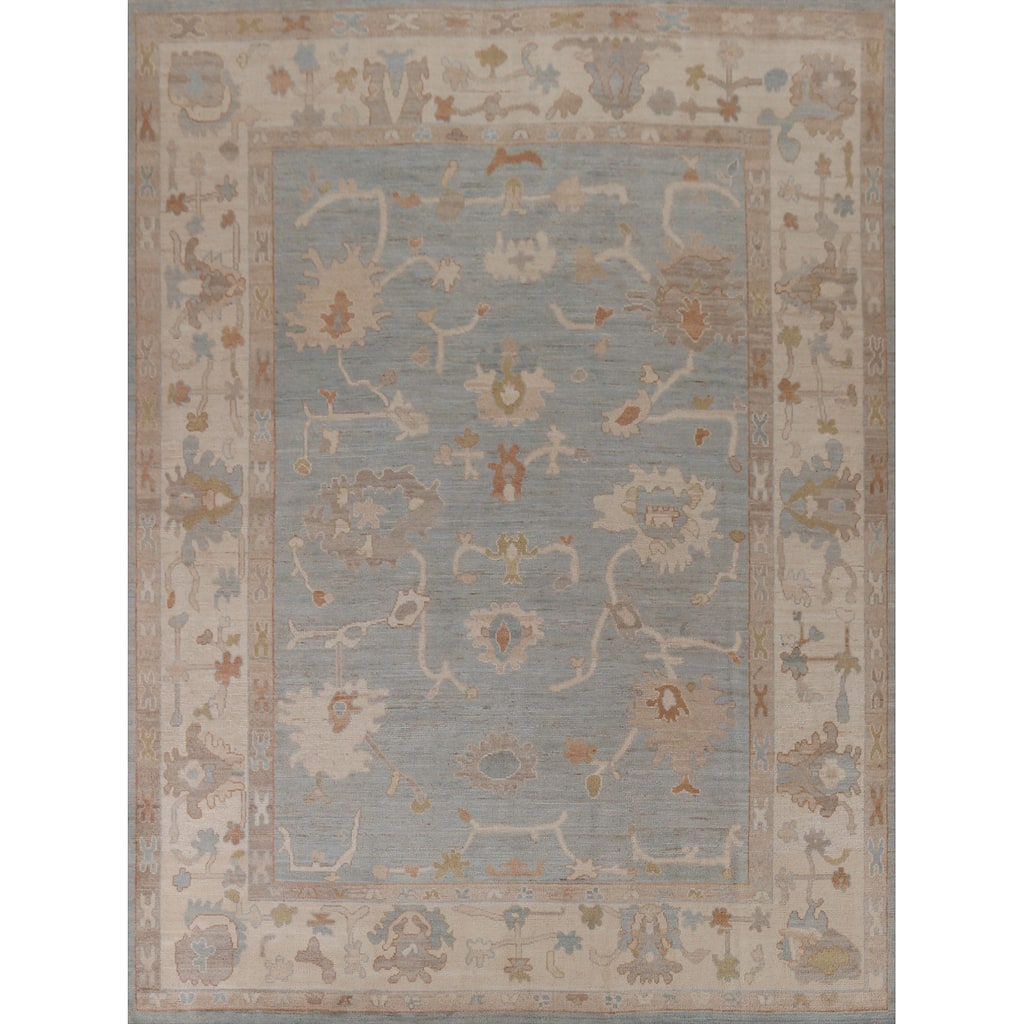 Hand Knotted Oriental 100% Wool Carpet Transitional All-Over Navy Blue & Blues Oushak Area Rug - 9' 11'' X 8' 4''