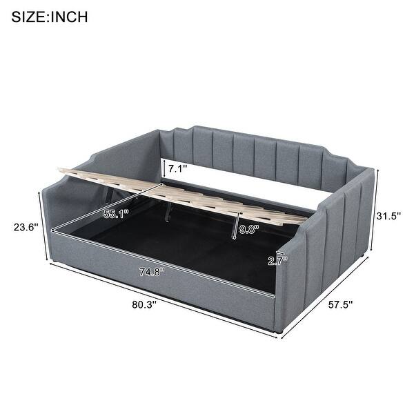 Full Size Linen Upholstered Daybed Frame with Underneath Storage, Gray