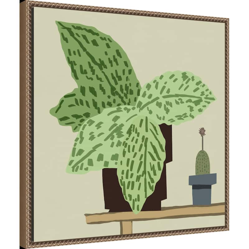 Large Leafy Plant by Little Dean Framed Canvas Wall Art Print - Sylvie Beaded Gold