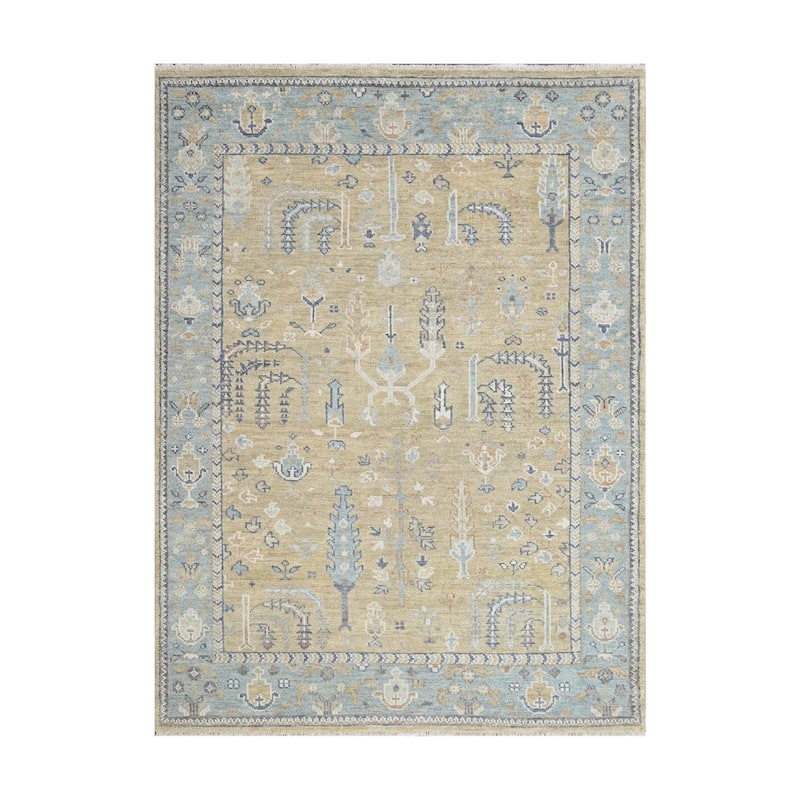 LoomBloom Multi Size Beige Hand Knotted Oushak 100% Wool Area Rug