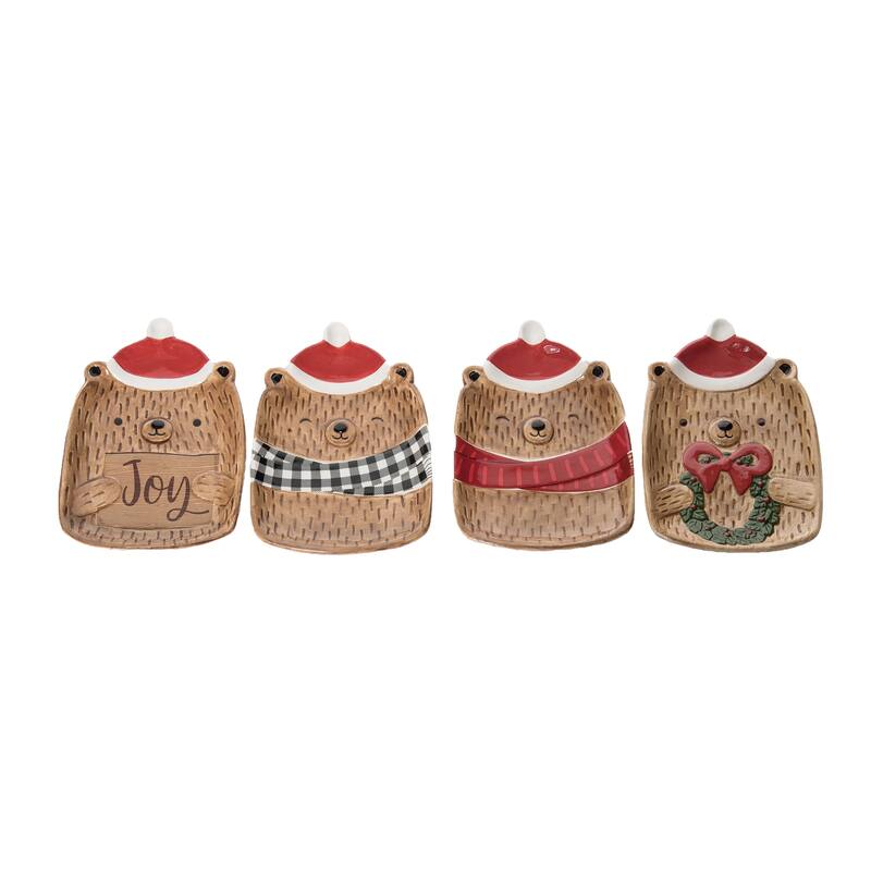 Transpac Ceramic Holiday Lodge Bear Plate Set of 4 Christmas Home Decorations