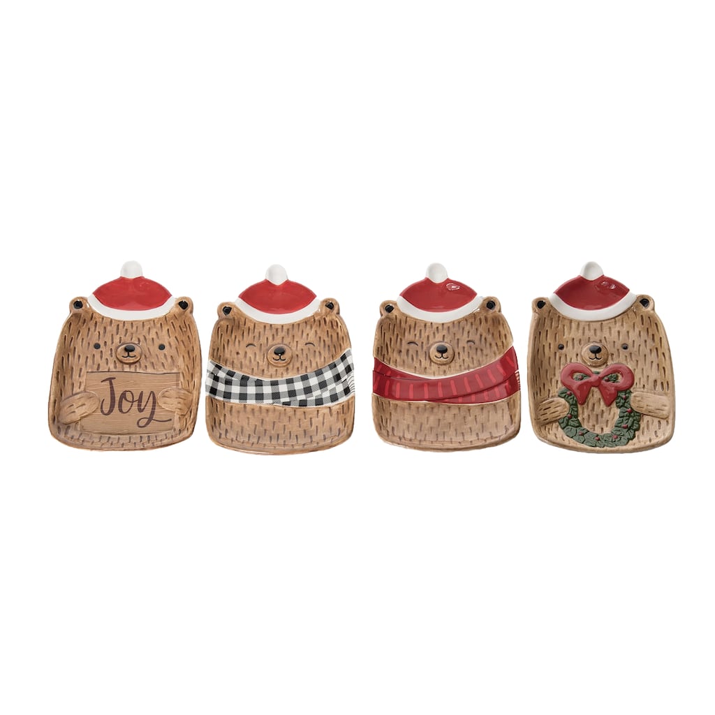 Transpac Ceramic Holiday Lodge Bear Plate Set of 4 Christmas Home Decorations