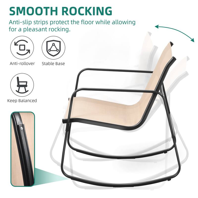 Moasis 3 Piece Rocking Patio Furniture Bistro Set with Chairs and Glass Table